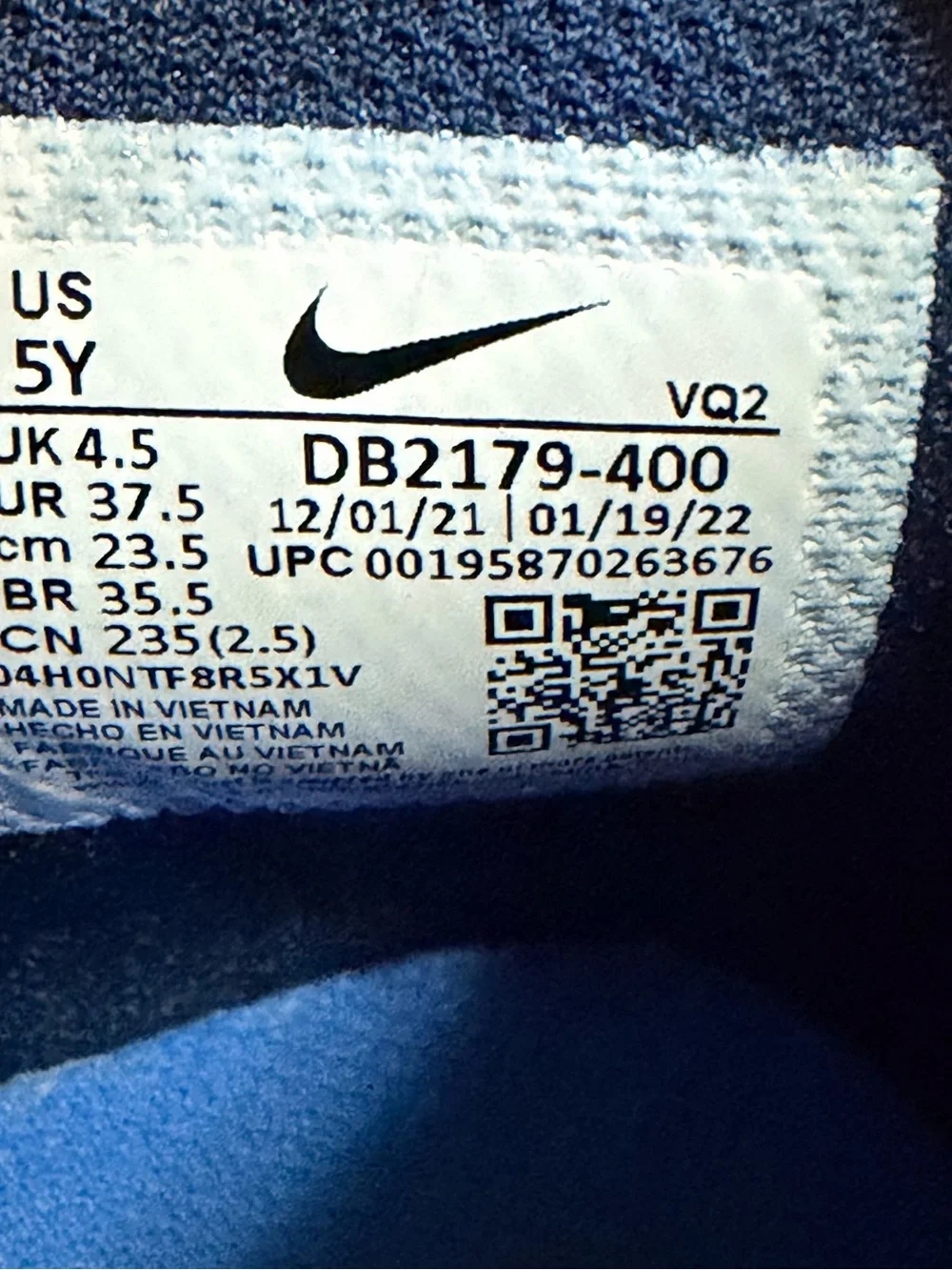 Youth Size 5Y - Nike Dunk High (GS) Obsidian DB2179-400